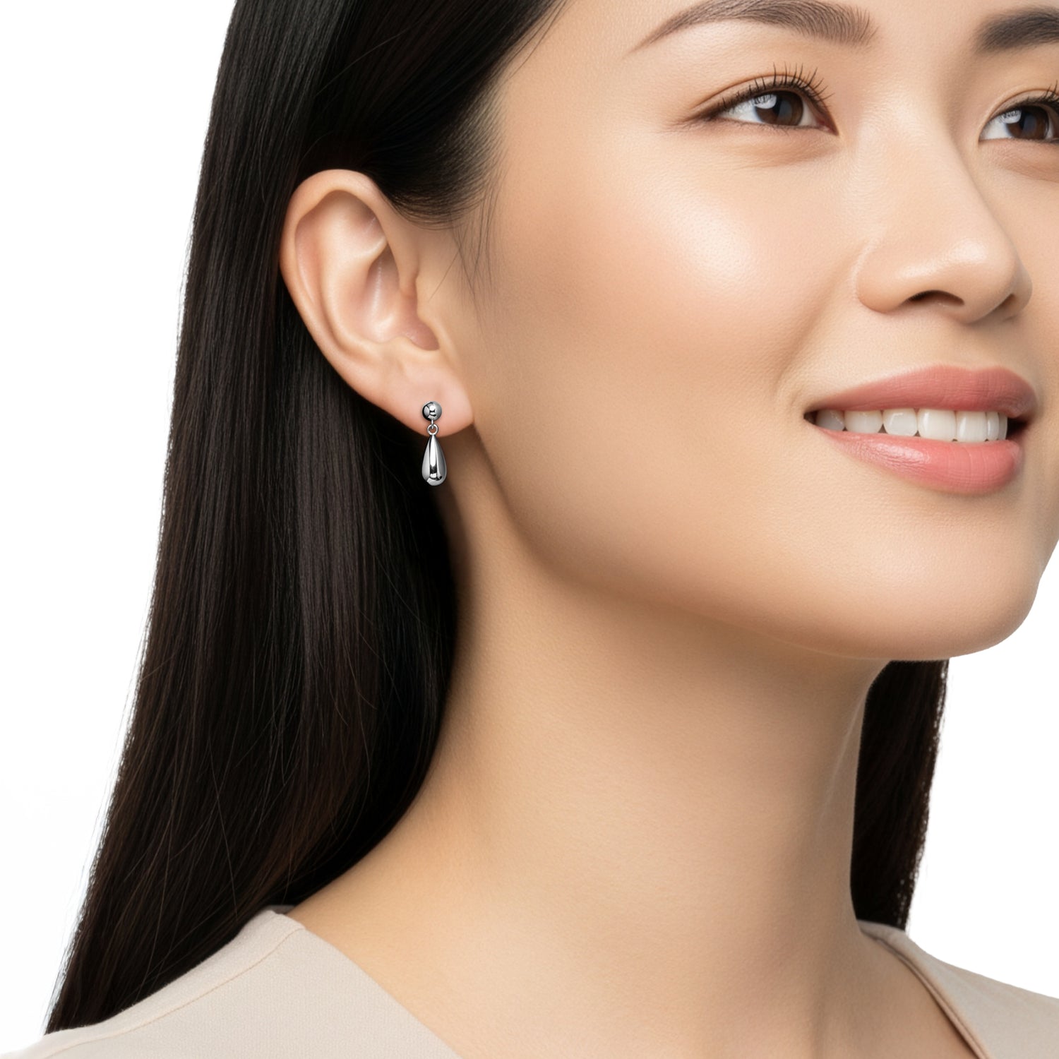9ct White Gold Polished Pear Shaped Drop Earrings - 18x6mm