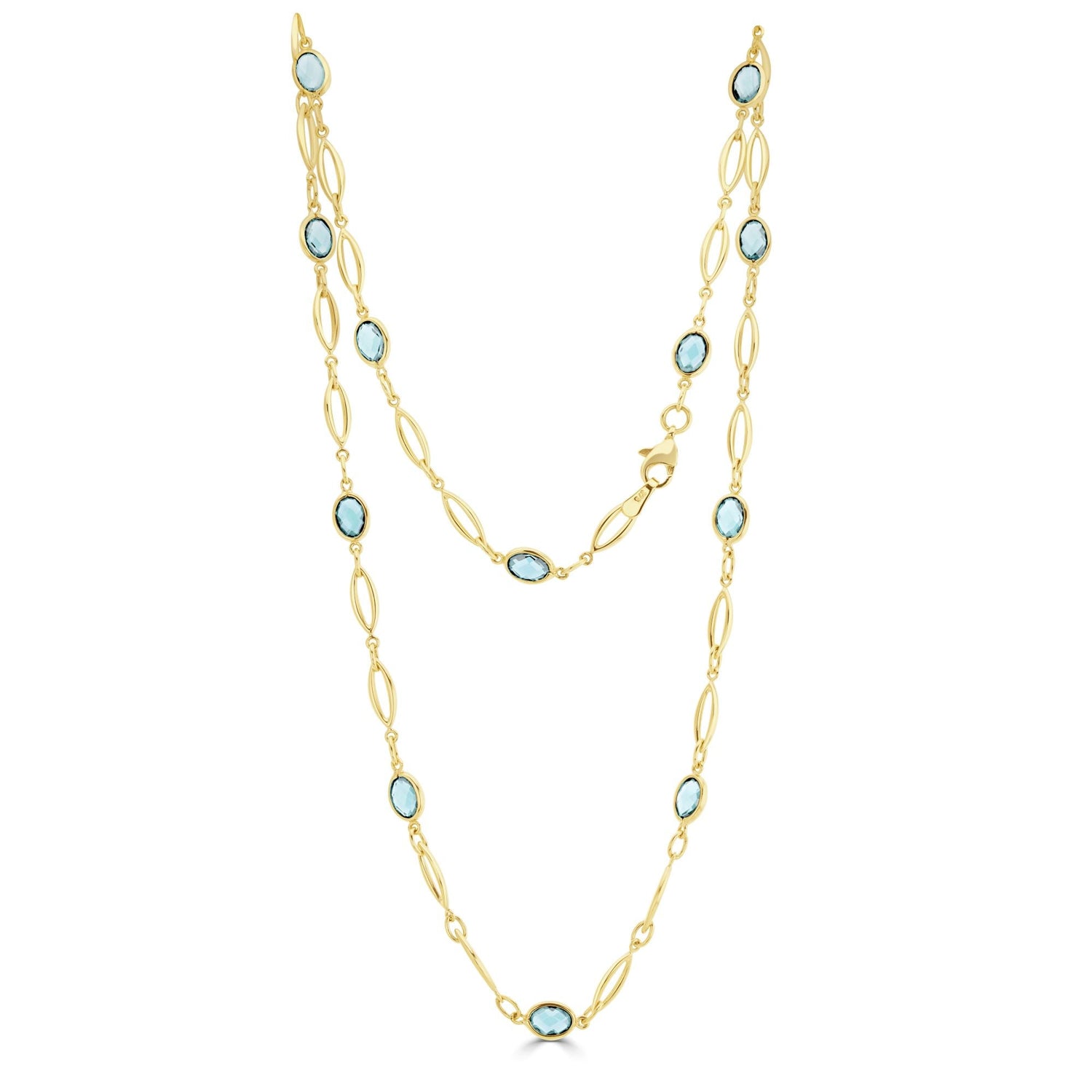 9CT Yellow Gold Marquise & Oval Swiss Blue Topaz Necklace 18inch