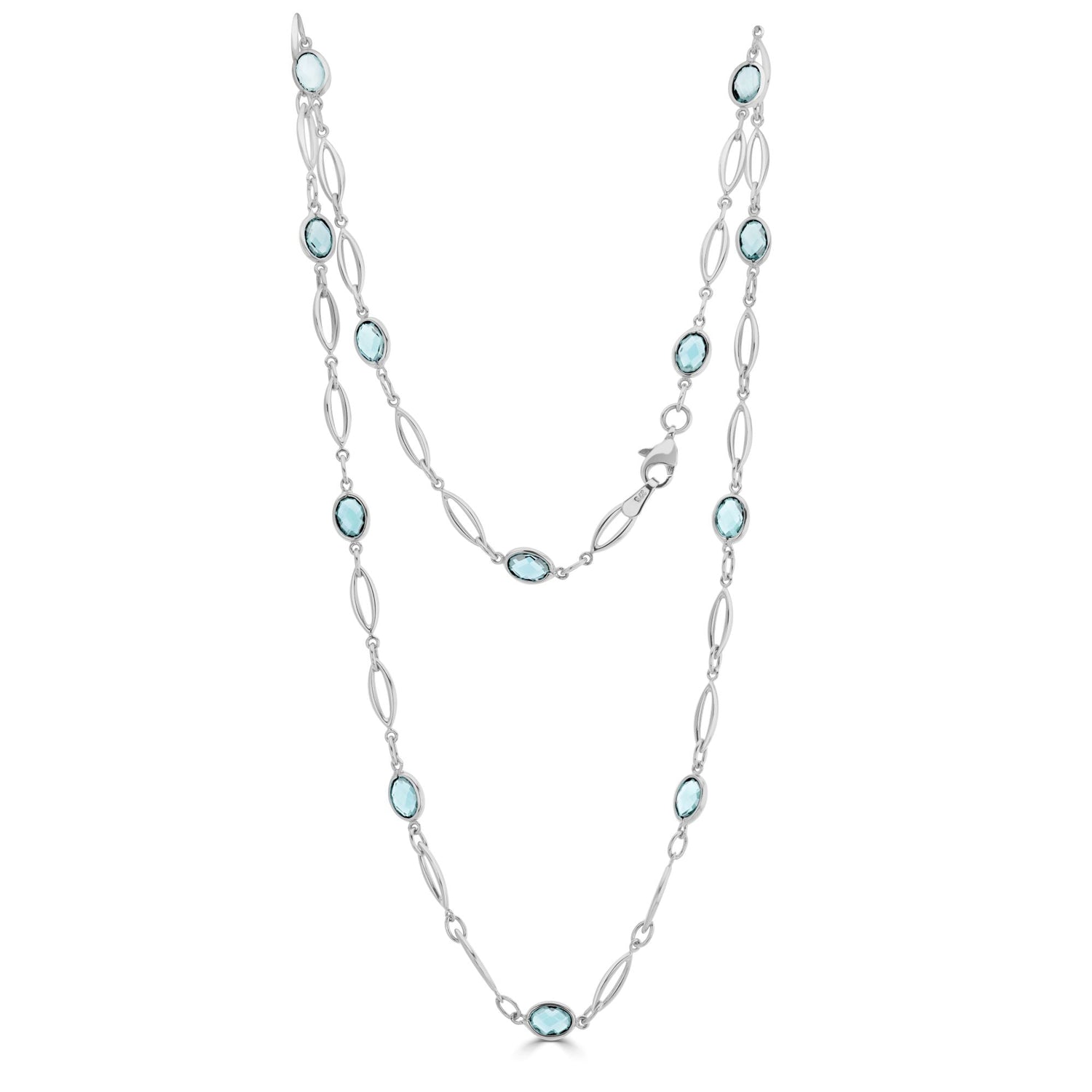9ct White Gold Marquise & Oval Swiss Blue Topaz Necklace