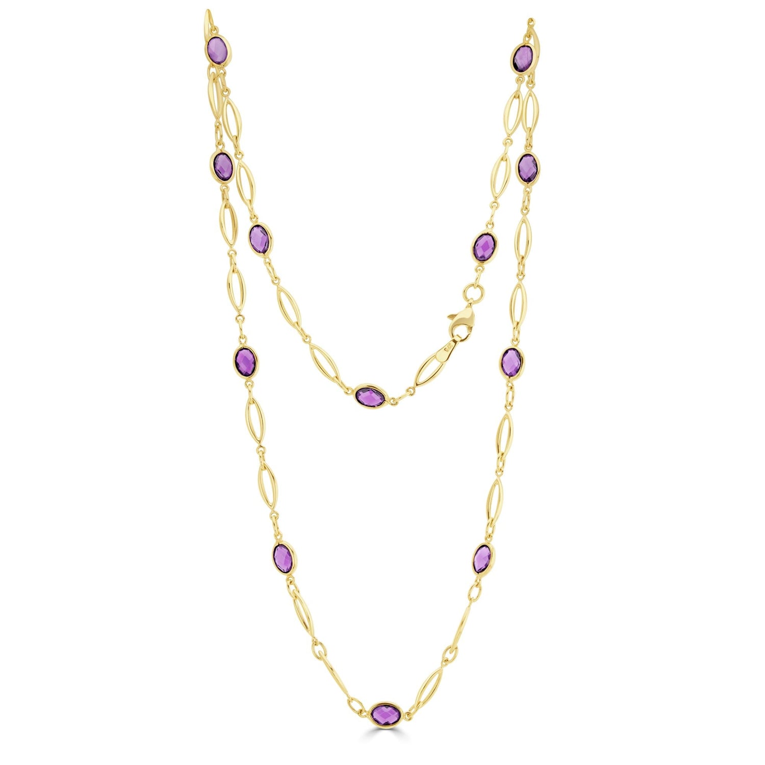 9ct Yellow Gold Marquise & Oval Amethyst Necklace