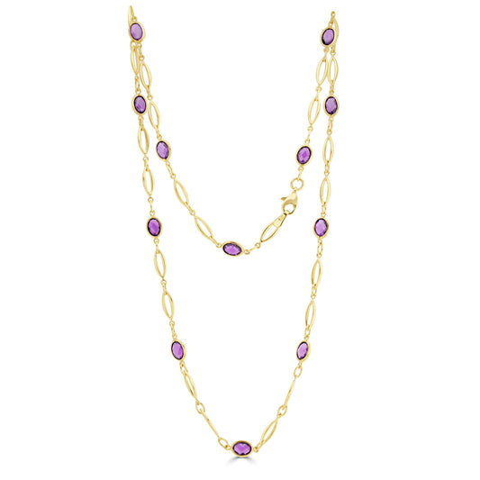9ct Yellow Gold Marquise and  Oval Natural Amethyst Necklace