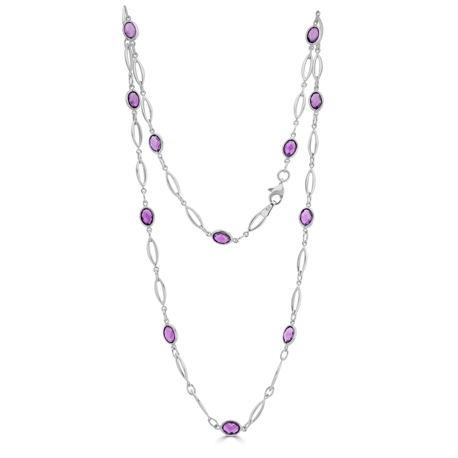 9ct White Gold Marquise & Oval Amethyst Necklace