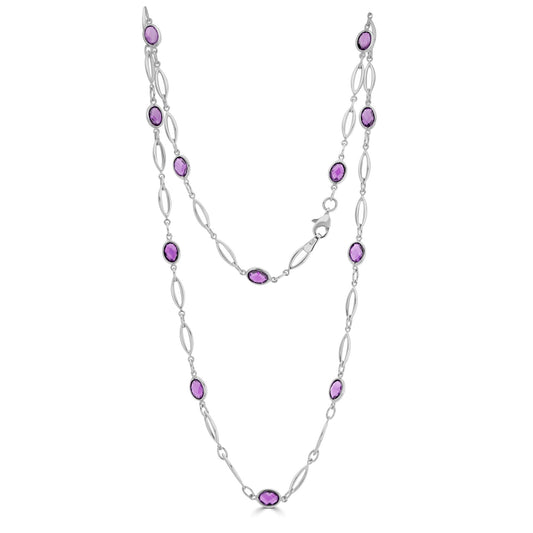 9ct White Gold Marquise and Oval Natural Amethyst Necklace