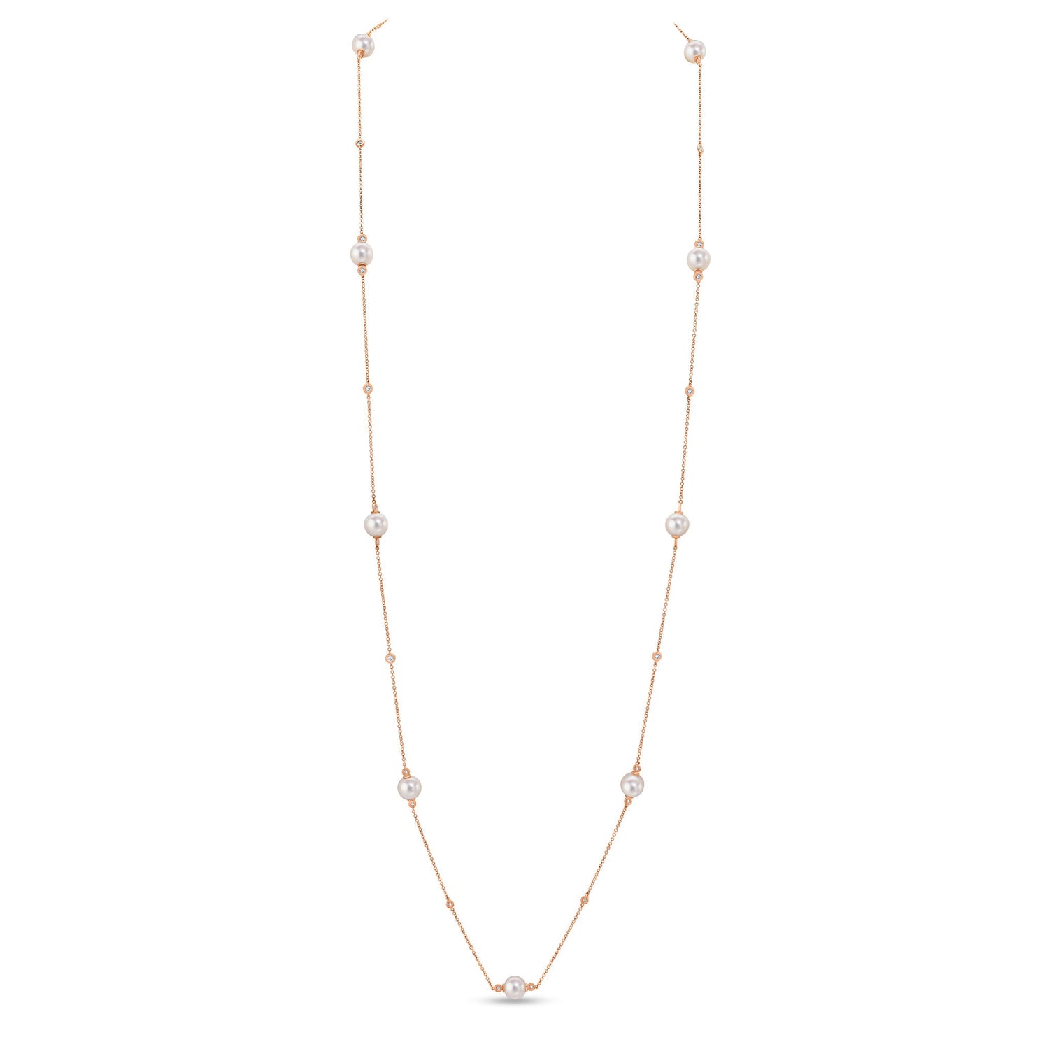 9ct Rose Gold Pearl & Diamond Rubover Chain Necklace