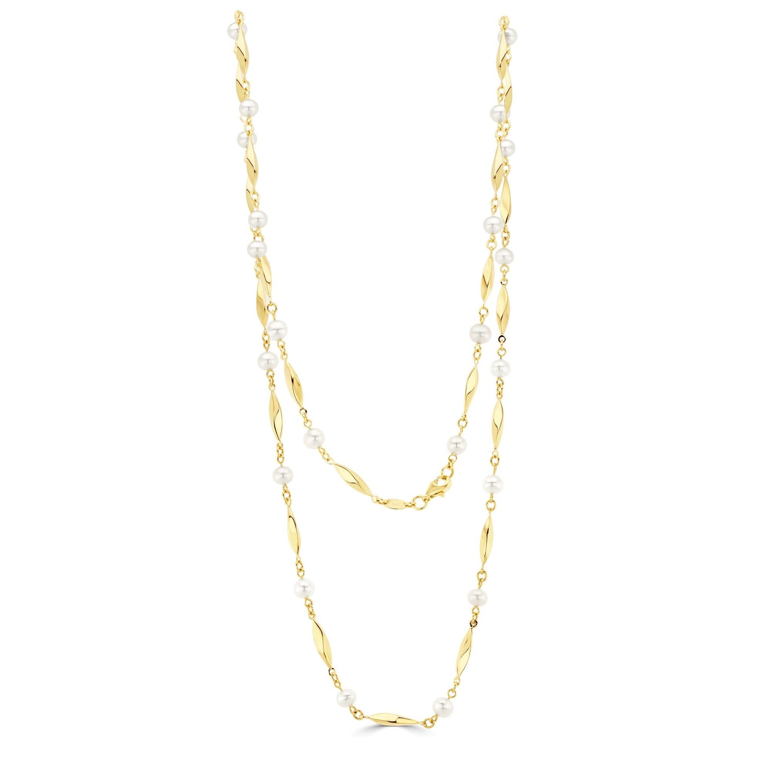 9ct Yellow Gold Polished Twist Bar and Cultured Freshwater Pearl Necklace — 24"