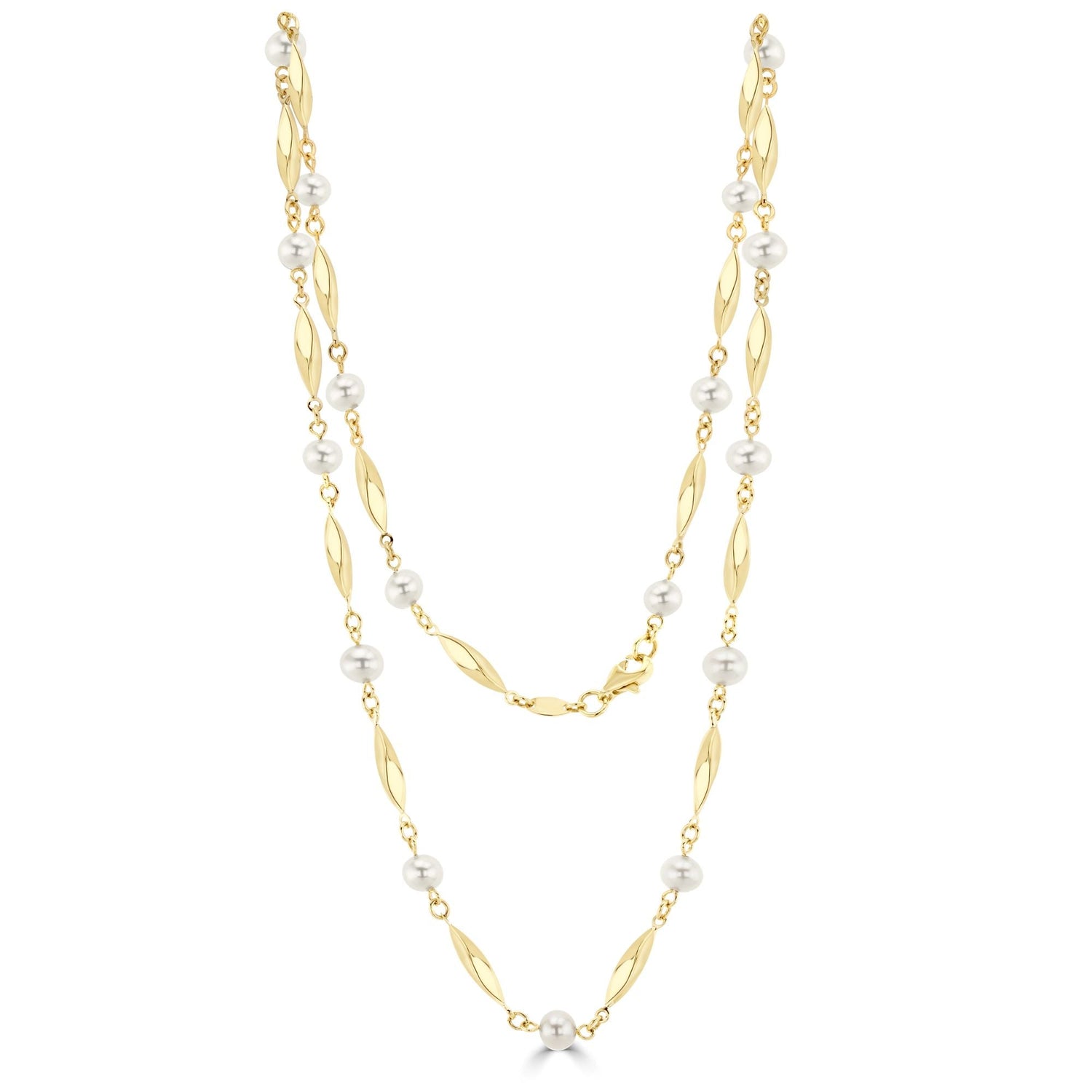 9ct Yellow Gold Freshwater Pearl & Marquis Twist Bar Necklace
