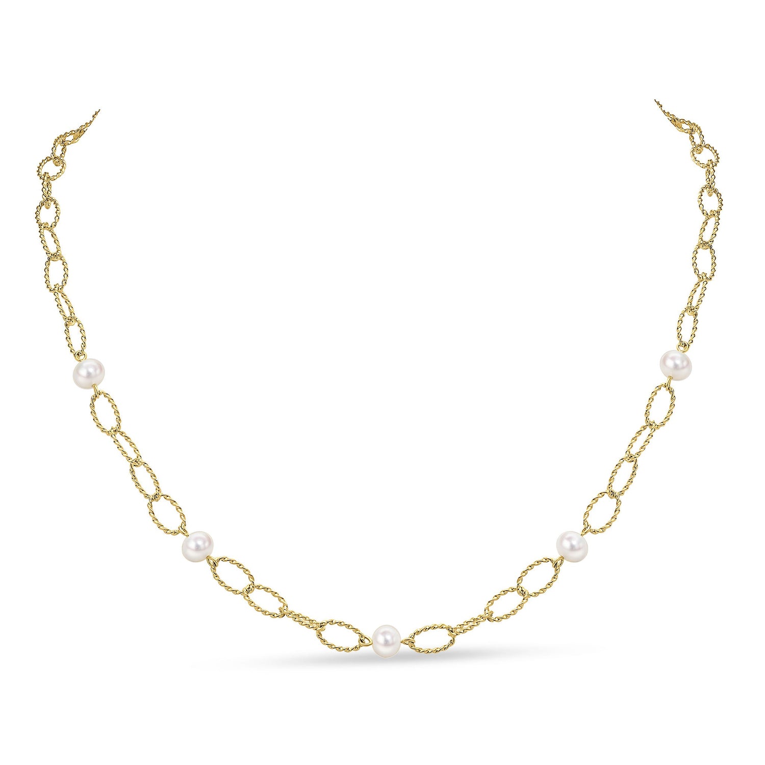 9ct Yellow Gold Twisted Links & Freshwater Pearl Necklace