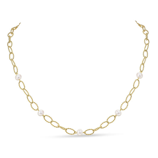 9ct Yellow Gold Twisted Links and Natural  Freshwater Pearl Necklace