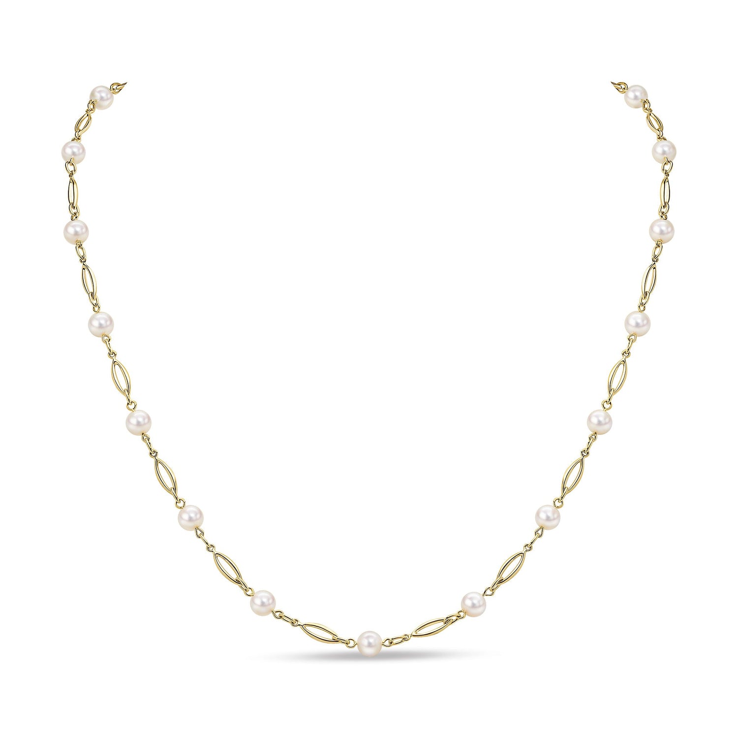 9ct Yellow Gold Open Marquise Link & Freshwater Pearl Necklace