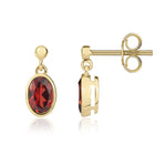 9ct Yellow Gold Oval Natural Garnet Rubover Drop Earrings — 6x4mm