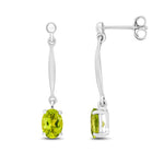 9ct White Gold Oval Natural Peridot Claw Bar Drop Earrings — 7x5mm