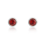 9ct White Gold Round Natural Garnet Rubover Stud Earrings — 3mm