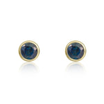 9ct Yellow Gold Round Natural Sapphire Rubover Stud Earrings — 3mm