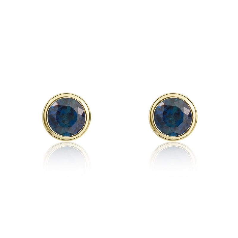 9ct Yellow Gold Round Natural Sapphire Rubover Stud Earrings — 3mm