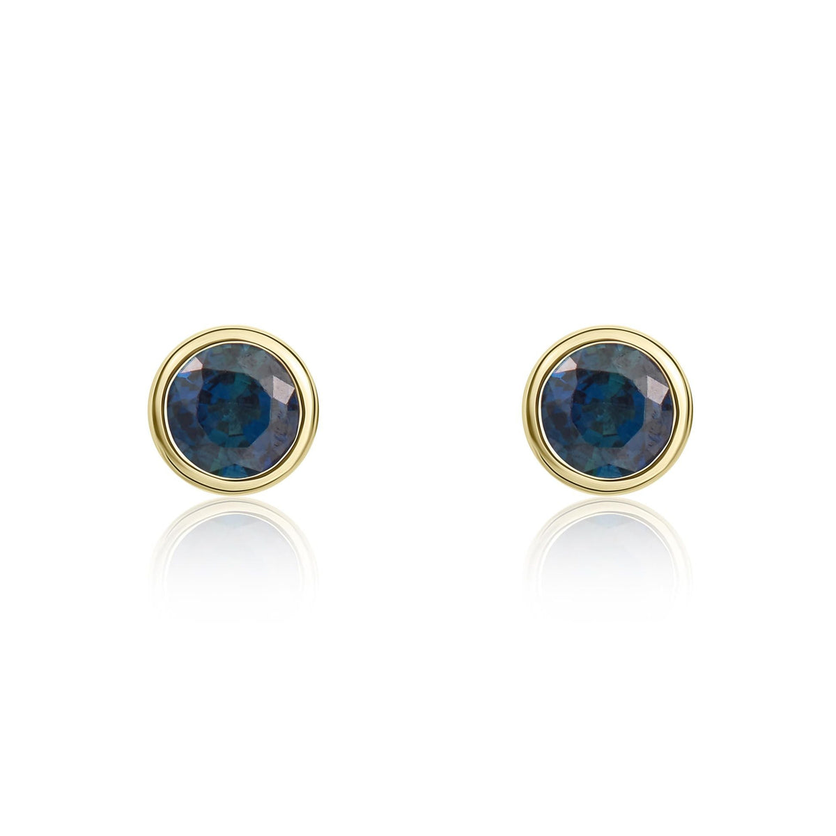 9ct White Gold Round Natural Sapphire Rubover Stud Earrings — 5mm