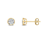 9ct Yellow Gold Round Cubic Zirconia CZ Rubover Stud Earrings — 5mm