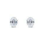 9ct White Gold Oval Cubic Zirconia CZ Rubover Stud Earrings — 7x5mm