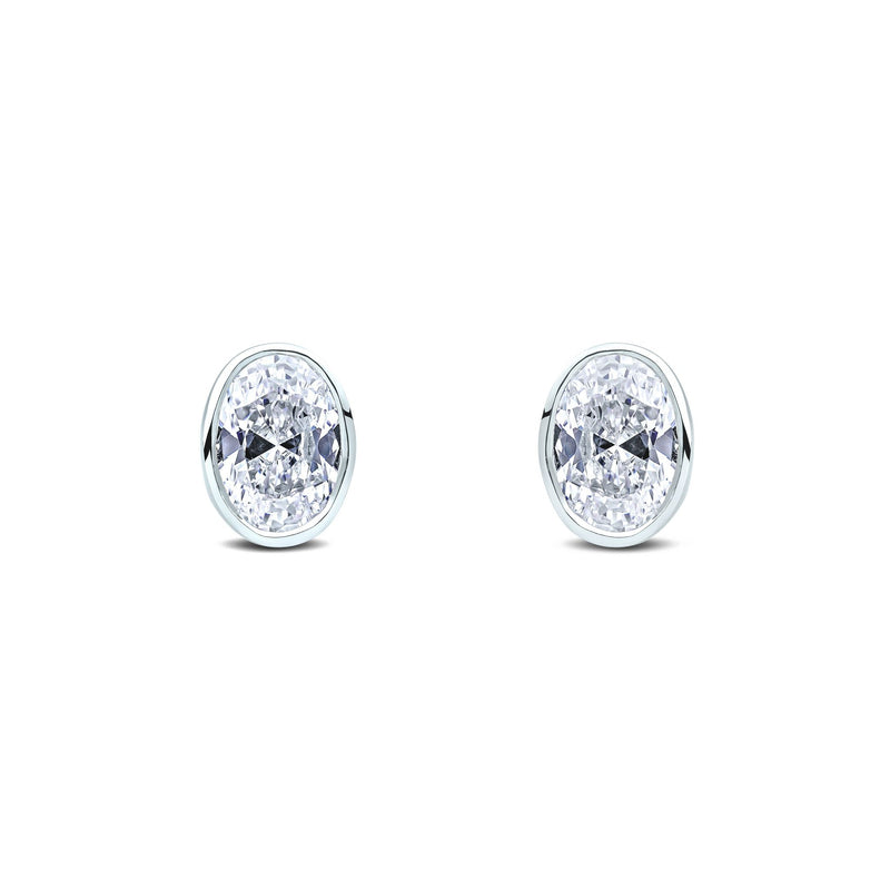 9ct White Gold Oval Cubic Zirconia CZ Rubover Stud Earrings — 7x5mm