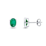 9ct White Gold Oval Natural Emerald Rubover Stud Earrings — 7x5mm