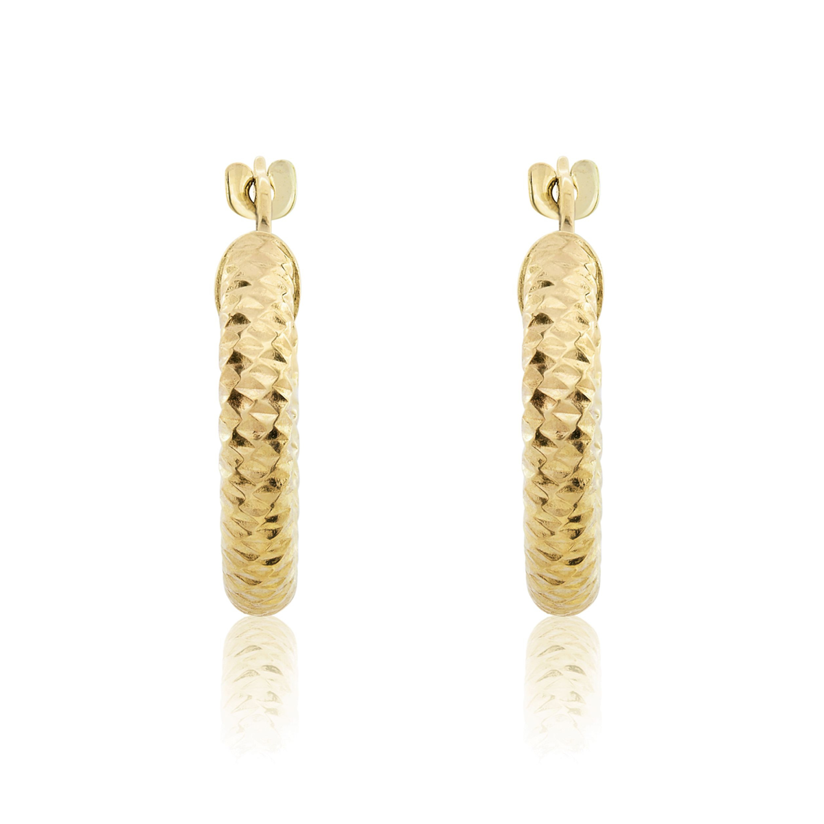 9ct Yellow Gold Diamond Cut Small Hoop Earrings — 15mm