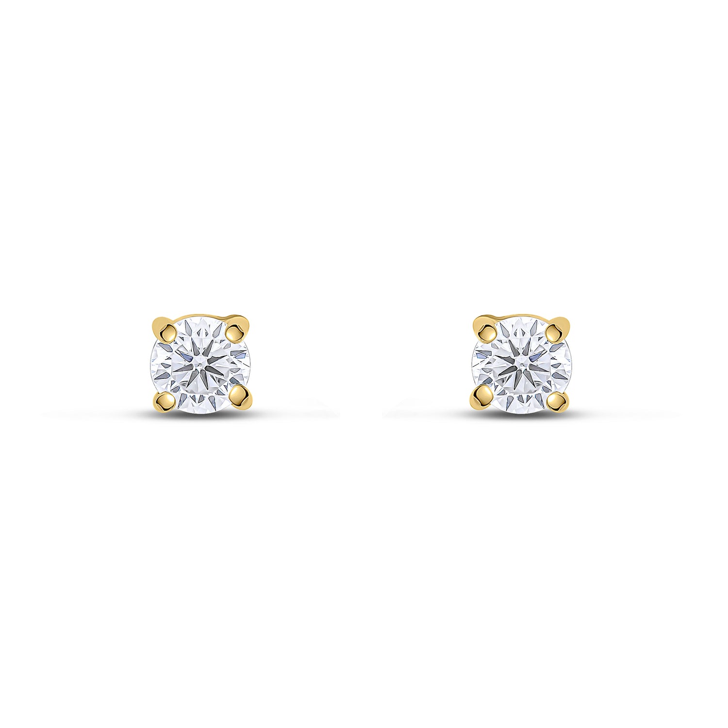 9ct Yellow Gold Round Cubic Zirconia Claw Stud Earrings — 4mm