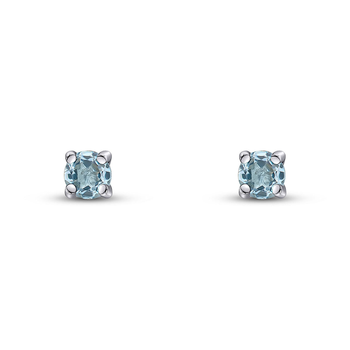 9ct White Gold Round Natural Aquamarine Claw Stud Earrings — 3mm