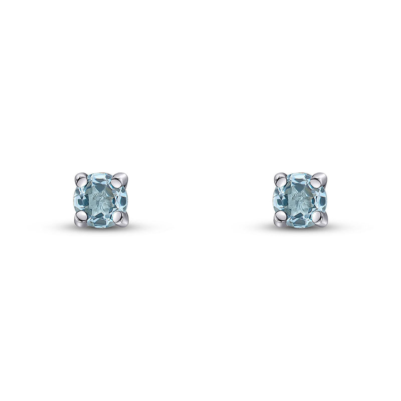 9ct White Gold Round Natural Aquamarine Claw Stud Earrings — 3mm