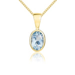 9ct Yellow Gold Oval Natural Aquamarine Rubover Pendant — 6x4mm