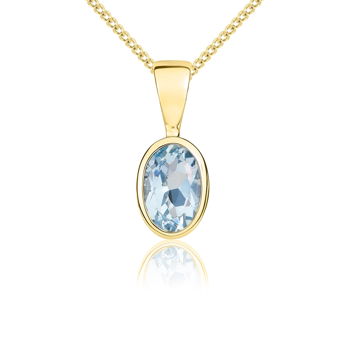 9ct Yellow Gold Oval Natural Aquamarine Rubover Pendant — 6x4mm