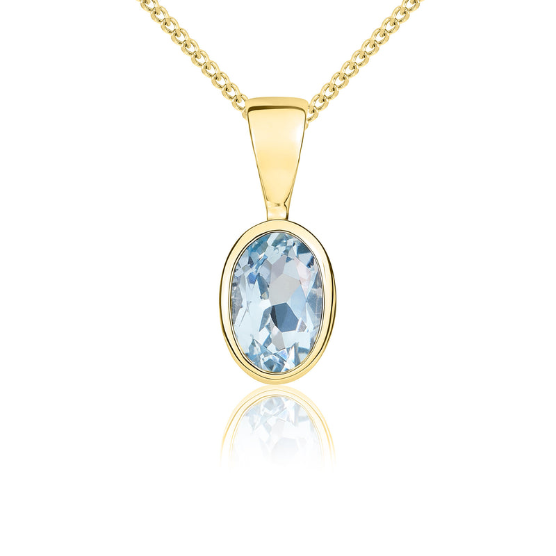 9ct Yellow Gold Oval Natural Aquamarine Rubover Pendant — 6x4mm