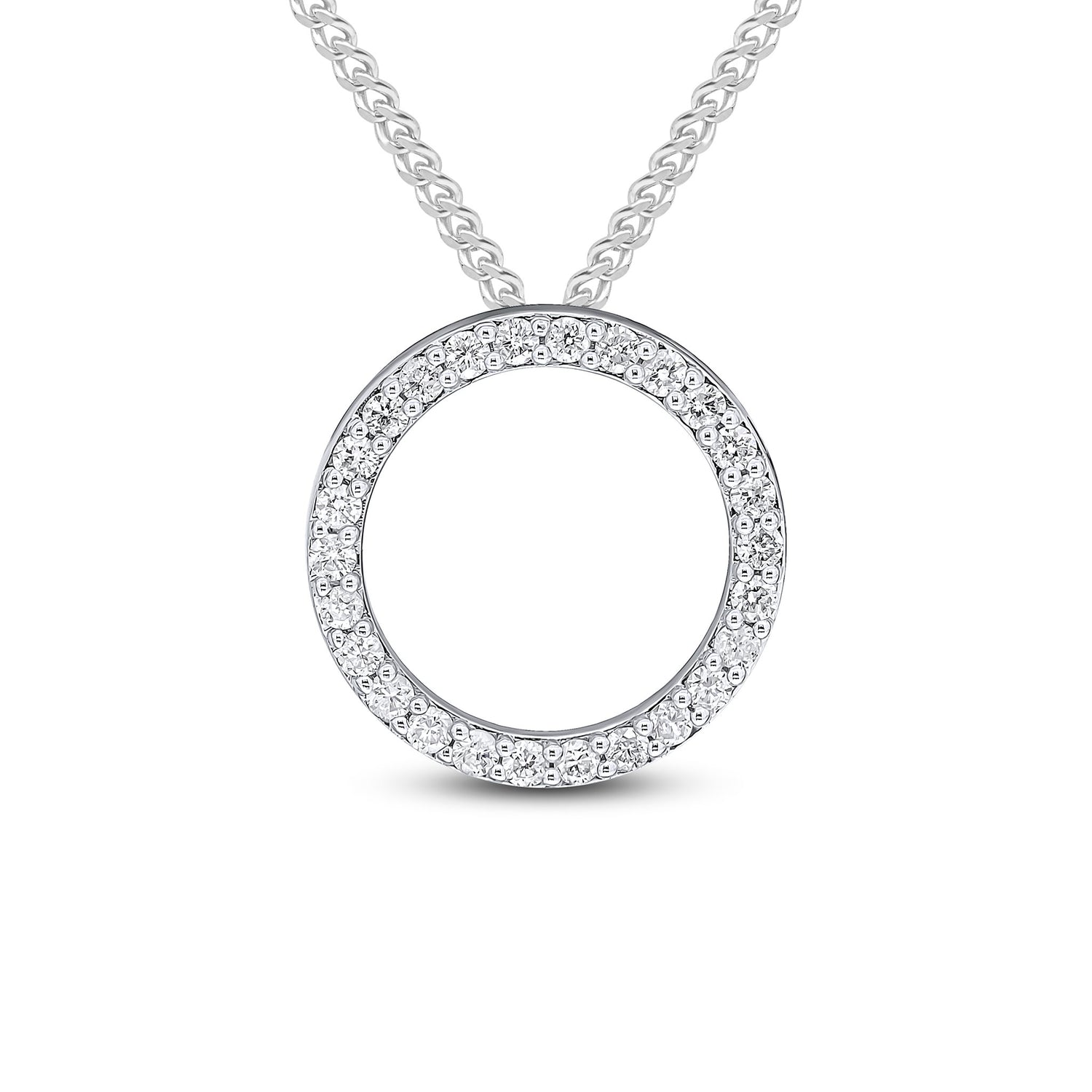 18ct White Gold Round Natural Diamond Claw Set Open Circle Slider Pendant — 20mm