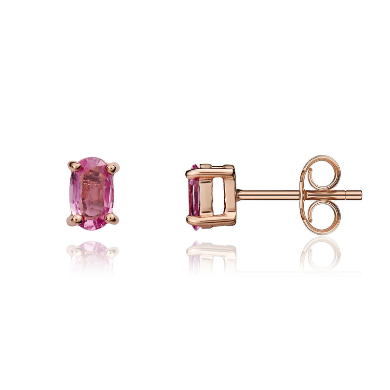 9ct Rose Gold Oval Natural Pink Sapphire Claw Stud Earrings — 5x3mm
