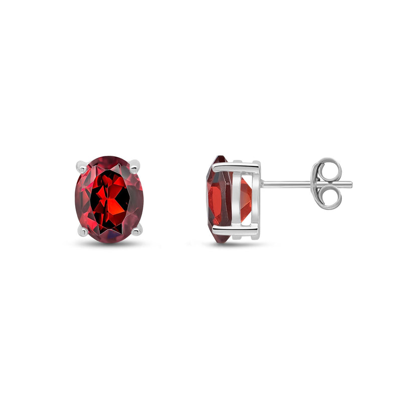 9ct White Gold Oval Natural Garnet Claw Stud Earrings — 9x7mm