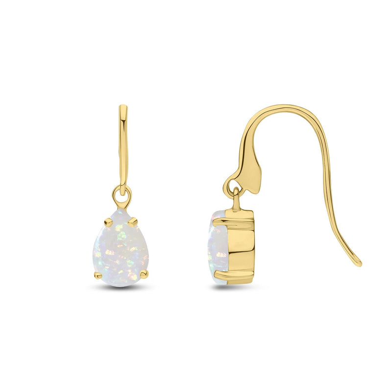 9ct Yellow Gold Pear Shaped Natural Opal Claw Wire Hook Drop Earrings