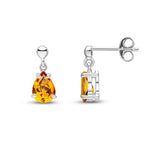 9ct White Gold Pear Shaped Natural Citrine Claw Set Drop Earrings — 7x5mm