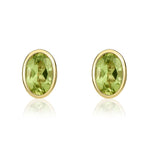 9ct Yellow Gold Oval Natural Peridot Rubover Stud Earrings — 6x4mm