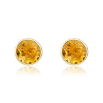 9ct Yellow Gold Round Natural Citrine Rubover Stud Earrings — 5mm