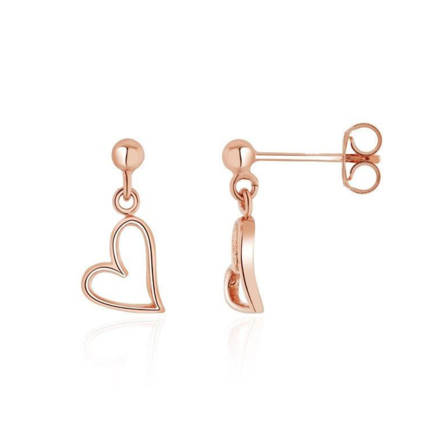 9ct Rose Gold Open Heart Drop Earrings with Ball Stud Tops