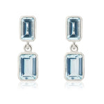 9ct White Gold Octagonal Emerald cut Natural Aquamarine Double Stone Rubover Drop Earrings