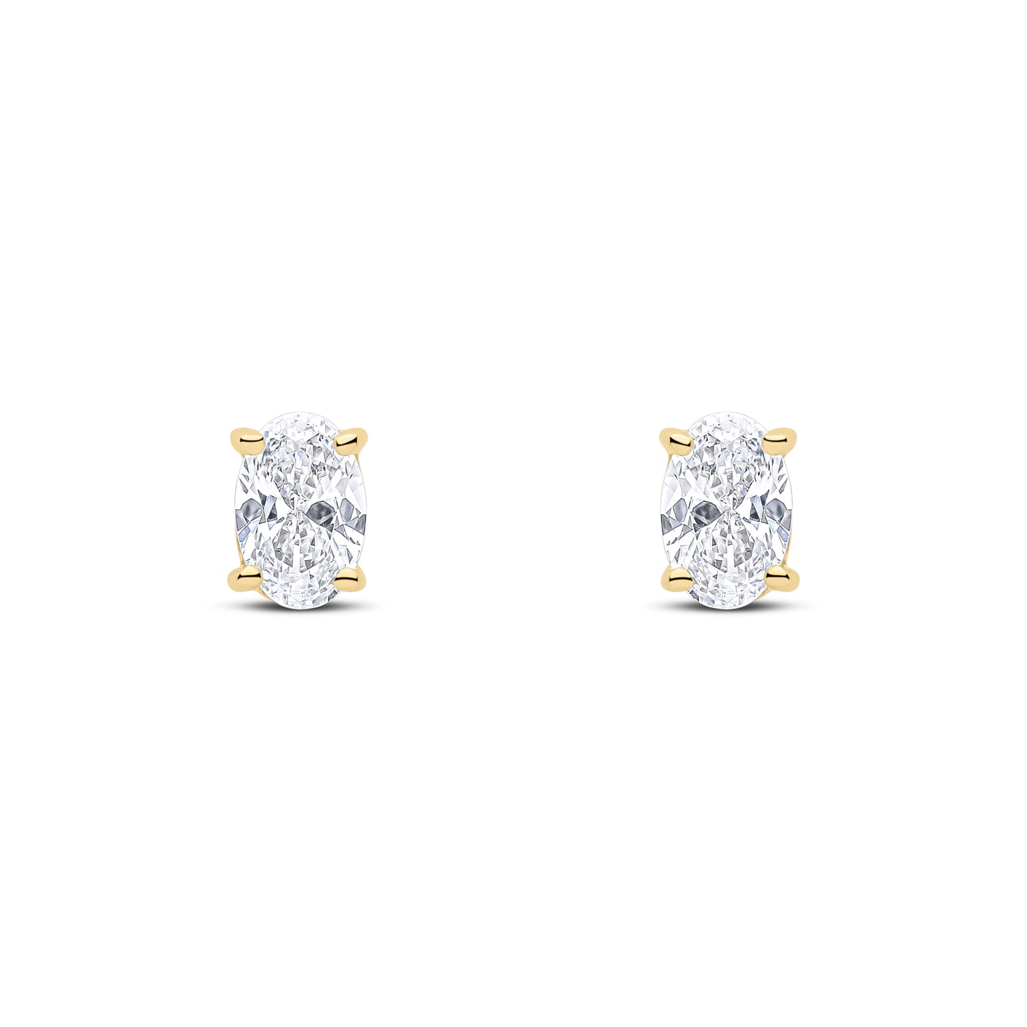 9ct Yellow Gold Oval Cubic Zirconia CZ Claw Set Stud Earrings — 6x4mm