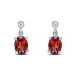 9ct White Gold Oval Natural Garnet Claw Drop Earrings — 7x5mm