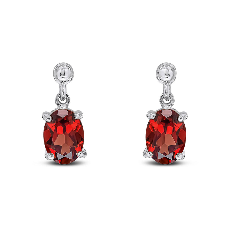 9ct White Gold Oval Natural Garnet Claw Drop Earrings — 7x5mm