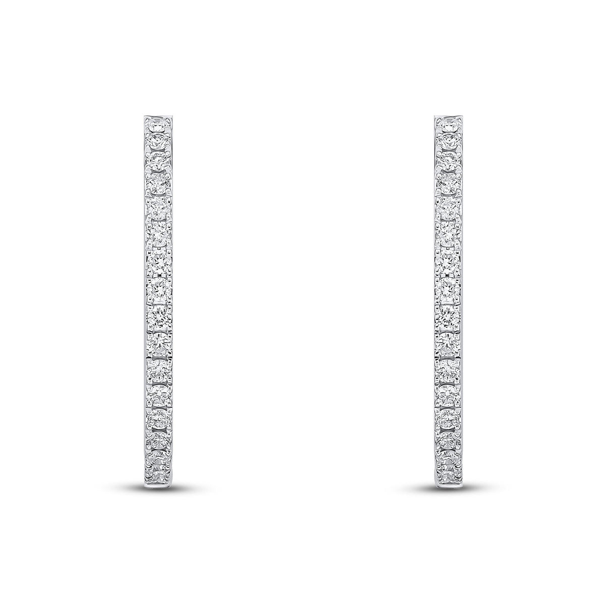 18ct White Gold Oval Full Natural Claw Set Diamond Hoop Earrings