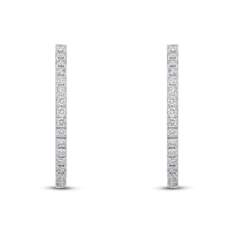 18ct White Gold Oval Full Natural Claw Set Diamond Hoop Earrings