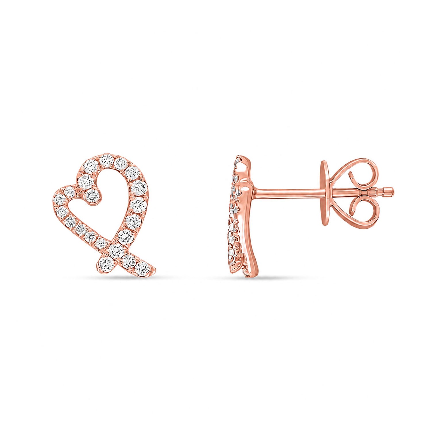 18ct Rose Gold Round Natural Diamond Open Heart Stud Earrings
