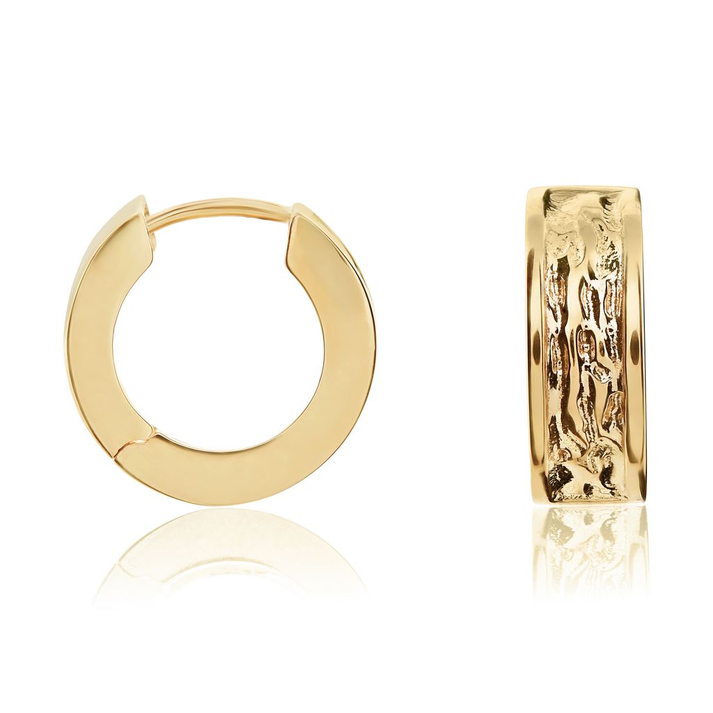 9ct Gold Textured Squared Round Huggie Earrings — 13.5mm