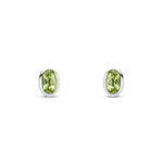 9ct White Gold Oval Natural Peridot Rubover Stud Earrings — 5x3mm