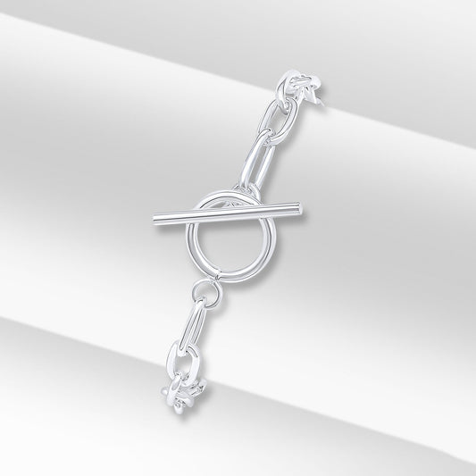 Sterling Silver Solid 5x11mm Paperclip T-Bar Bracelet