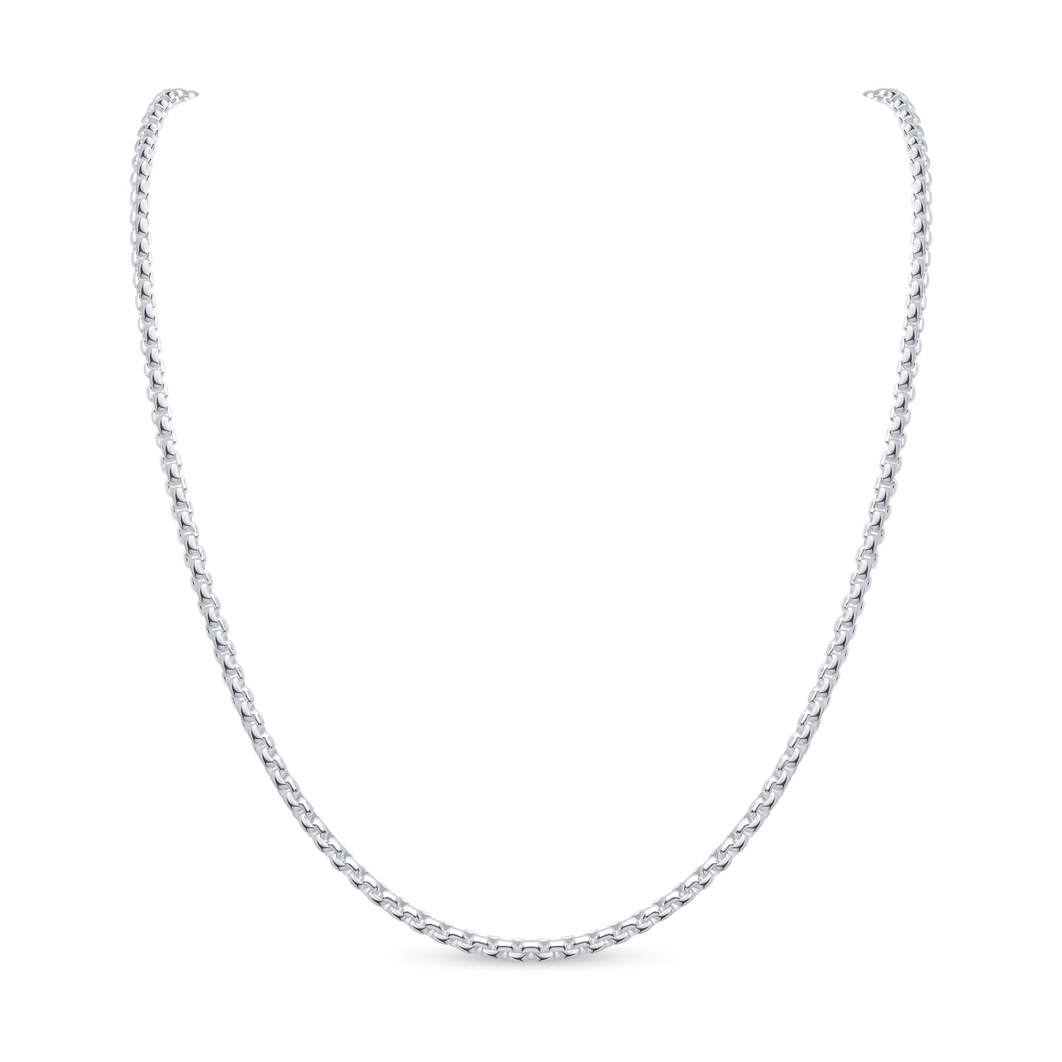 Sterling Silver 3mm Rounded Box Belcher Chain Necklace