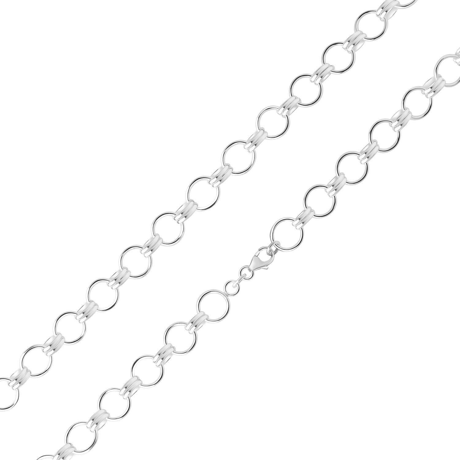 Sterling Silver 9mm Round and Double Oval Belcher Necklace